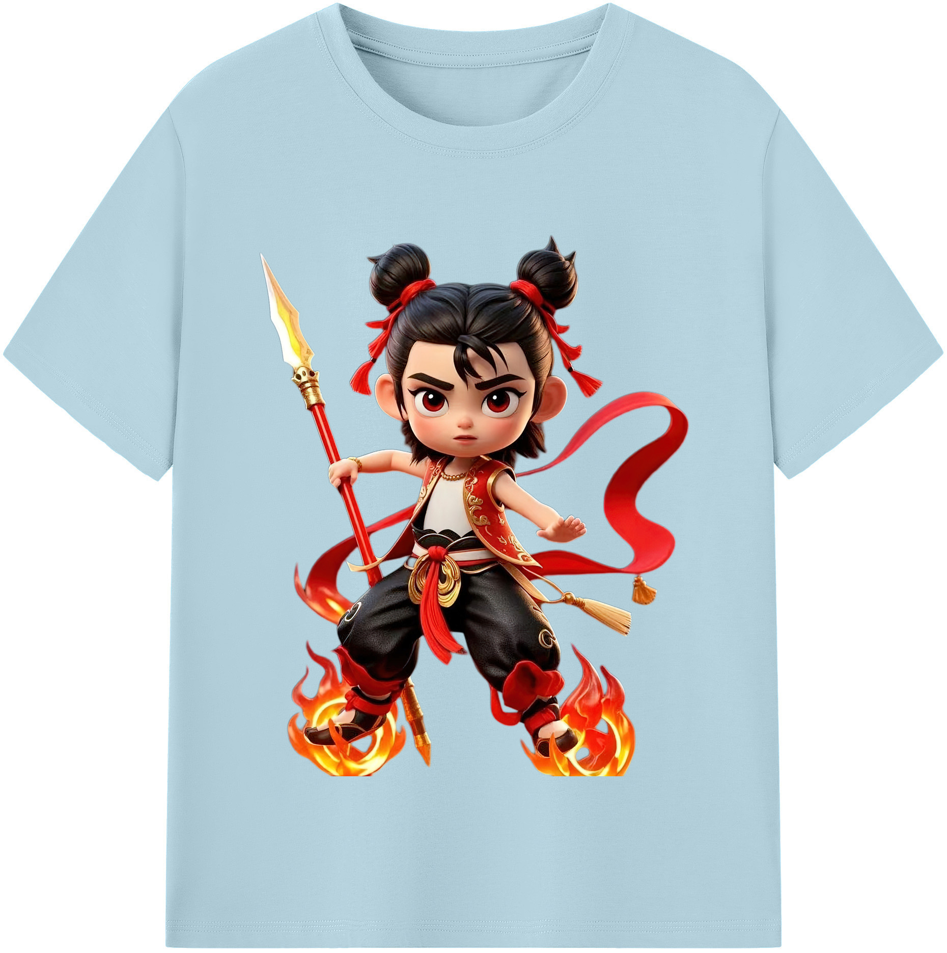 （画像用） Ne Zha 2 ナタ 魔童の大暴れ 綿100％半袖Tシャツ（フロントプリント）